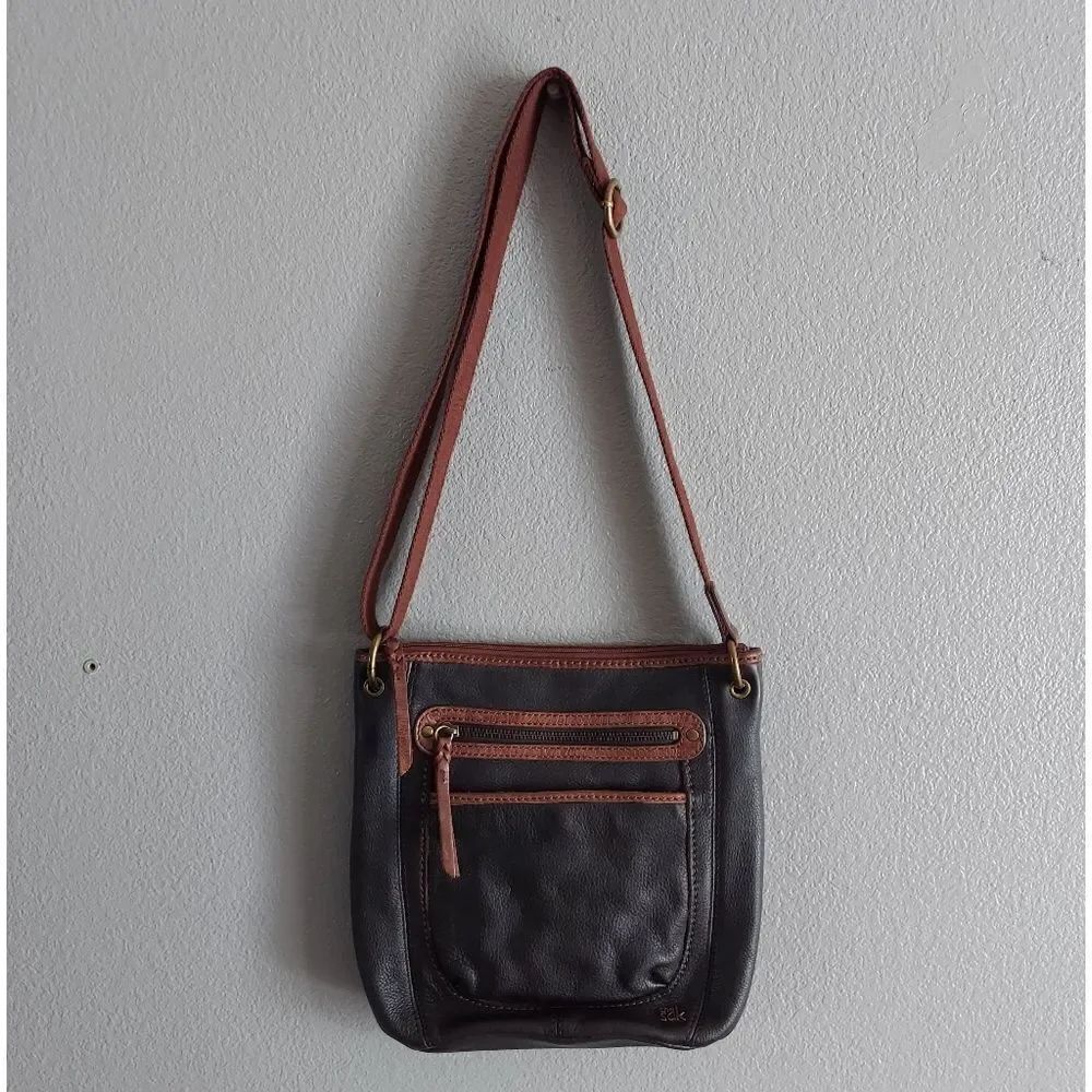 The Sak Brown Leather Crossbody Bag with Canvas Strap